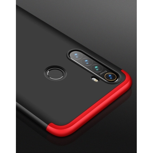 Realme C3 Kılıf 3 Parçalı 360 Tam Korumalı Rubber AYS Kapak  - Kırmızı - Siyah