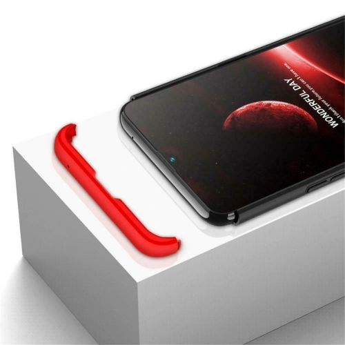 Realme C3 Kılıf 3 Parçalı 360 Tam Korumalı Rubber AYS Kapak - Kırmızı - Siyah