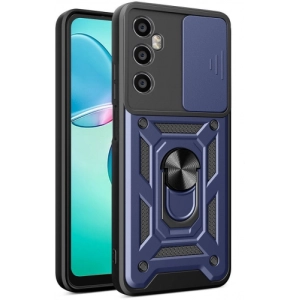 Realme C65 4G Kılıf Zırhlı Standlı Silikon Sürgülü Kamera Korumalı Tank Kapak - Mavi