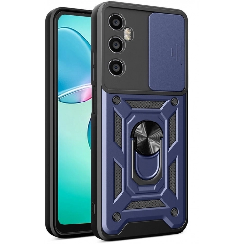 Realme C65 4G Kılıf Zırhlı Standlı Silikon Sürgülü Kamera Korumalı Tank Kapak - Mavi