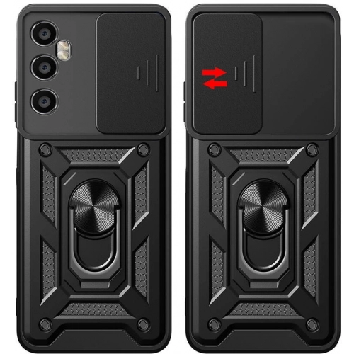 Realme C65 4G Kılıf Zırhlı Standlı Silikon Sürgülü Kamera Korumalı Tank Kapak - Mavi