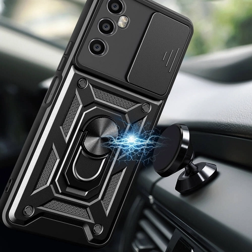 Realme C65 4G Kılıf Zırhlı Standlı Silikon Sürgülü Kamera Korumalı Tank Kapak - Mavi