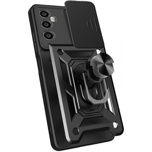 Realme C65 4G Kılıf Zırhlı Standlı Silikon Sürgülü Kamera Korumalı Tank Kapak - Mavi