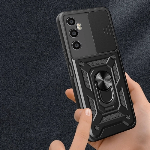 Realme C65 4G Kılıf Zırhlı Standlı Silikon Sürgülü Kamera Korumalı Tank Kapak - Mavi