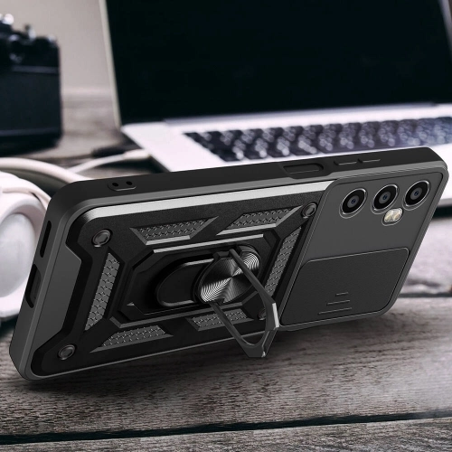 Realme C65 4G Kılıf Zırhlı Standlı Silikon Sürgülü Kamera Korumalı Tank Kapak - Mavi