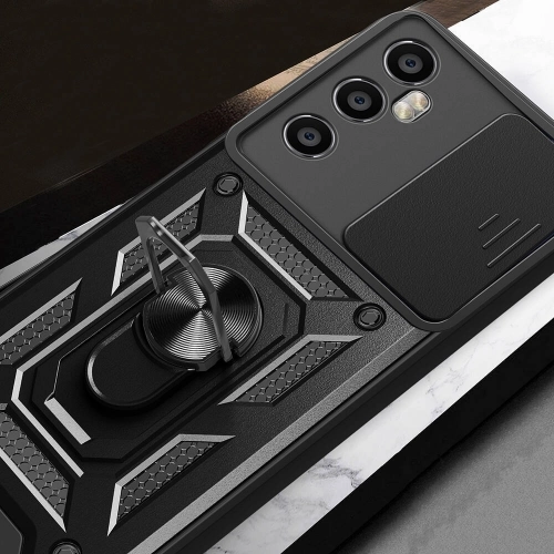 Realme C65 4G Kılıf Zırhlı Standlı Silikon Sürgülü Kamera Korumalı Tank Kapak - Mavi