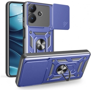 Realme Note 60 Kılıf Zırhlı Standlı Silikon Sürgülü Kamera Korumalı Tank Kapak - Mavi