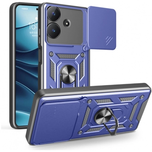 Realme Note 60 Kılıf Zırhlı Standlı Silikon Sürgülü Kamera Korumalı Tank Kapak - Mavi