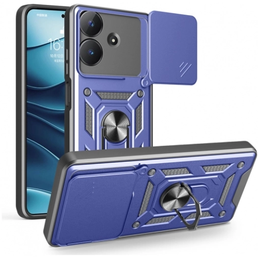 Realme Note 60 Kılıf Zırhlı Standlı Silikon Sürgülü Kamera Korumalı Tank Kapak - Mavi