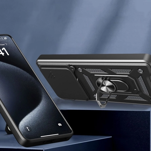 Realme Note 60 Kılıf Zırhlı Standlı Silikon Sürgülü Kamera Korumalı Tank Kapak - Mavi