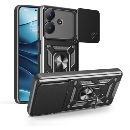 Realme Note 60 Kılıf Zırhlı Standlı Silikon Sürgülü Kamera Korumalı Tank Kapak - Mavi