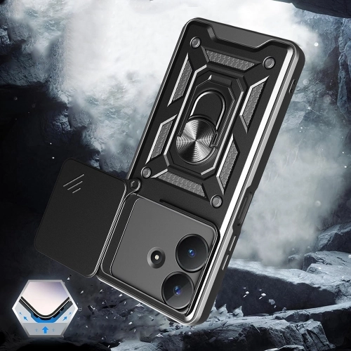 Realme Note 60 Kılıf Zırhlı Standlı Silikon Sürgülü Kamera Korumalı Tank Kapak - Mavi