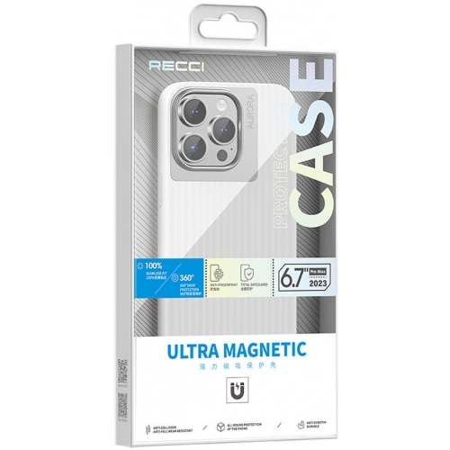 Recci Apple iPhone 15 Pro (6.1) Kılıf Aurora Serisi Magsafe Şarj Özellikli Kapak - Beyaz