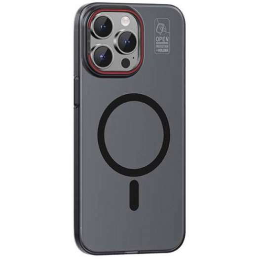 Recci Apple iPhone 15 Pro (6.1) Kılıf Magnetic Glass Serisi Standlı Magsafe Şarj Özellikli Kapak - Siyah