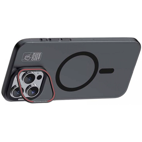 Recci Apple iPhone 15 Pro (6.1) Kılıf Magnetic Glass Serisi Standlı Magsafe Şarj Özellikli Kapak - Siyah