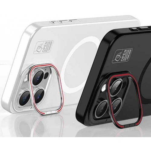 Recci Apple iPhone 15 Pro (6.1) Kılıf Magnetic Glass Serisi Standlı Magsafe Şarj Özellikli Kapak - Siyah