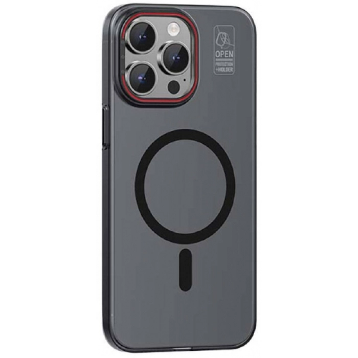 Recci Apple iPhone 15 Pro Max (6.7) Kılıf Magnetic Glass Serisi Standlı Magsafe Şarj Özellikli Kapak - Siyah