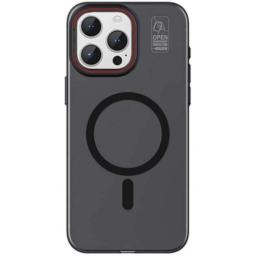 Recci Apple iPhone 15 Pro Max (6.7) Kılıf Magnetic Glass Serisi Standlı Magsafe Şarj Özellikli Kapak - Siyah