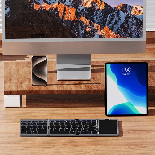 Recci RCS-K01 Katlanabilir Kablosuz Multifonksiyonel Touchpad Klavye - Gri