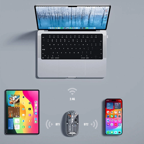 Recci RCS-M01 Space Capsule Serisi Multimod Kablosuz Şeffaf Tasarım Mouse - Gri