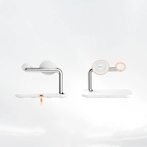 Recci RCW-20 Prestige Serisi 3in1 Magsafe 15W Hızlı Şarj Özellikli Magnetik Kablosuz Şarj Standı - Beyaz