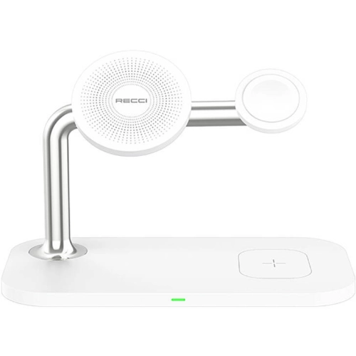 Recci RCW-20 Prestige Serisi 3in1 Magsafe 15W Hızlı Şarj Özellikli Magnetik Kablosuz Şarj Standı - Beyaz
