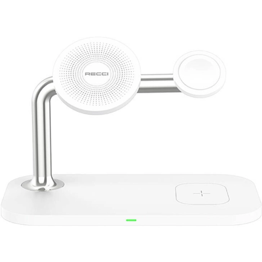 Recci RCW-20 Prestige Serisi 3in1 Magsafe 15W Hızlı Şarj Özellikli Magnetik Kablosuz Şarj Standı - Beyaz