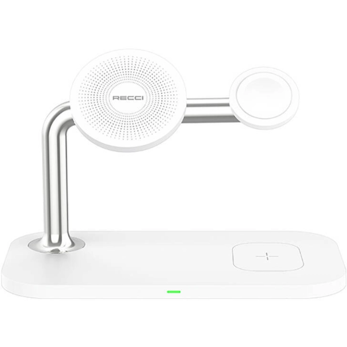 Recci RCW-20 Prestige Serisi 3in1 Magsafe 15W Hızlı Şarj Özellikli Magnetik Kablosuz Şarj Standı - Beyaz