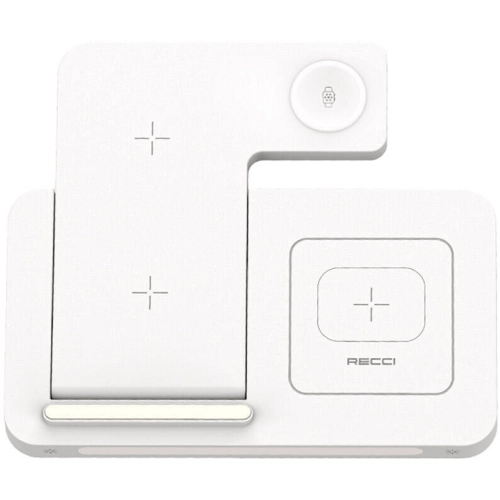 Recci RCW-31 4in1 Magsafe 15W Hızlı Şarj Özellikli LED Işıklı Magnetik Kablosuz Şarj Standı - Beyaz