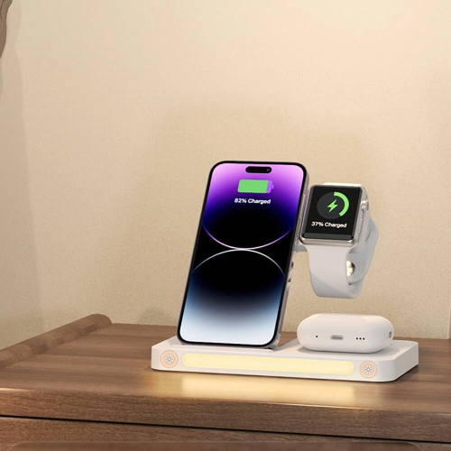 Recci RCW-31 4in1 Magsafe 15W Hızlı Şarj Özellikli LED Işıklı Magnetik Kablosuz Şarj Standı - Beyaz