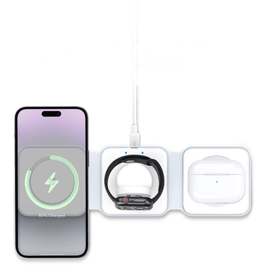 Recci RCW-36 3in1 Katlanabilir Magnetik Kablosuz Şarj Standı - Beyaz