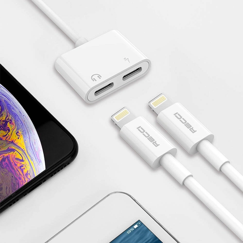 Recci RDS-A01 Lightning 2in1 Şarj ve Ses Adaptörü - Beyaz