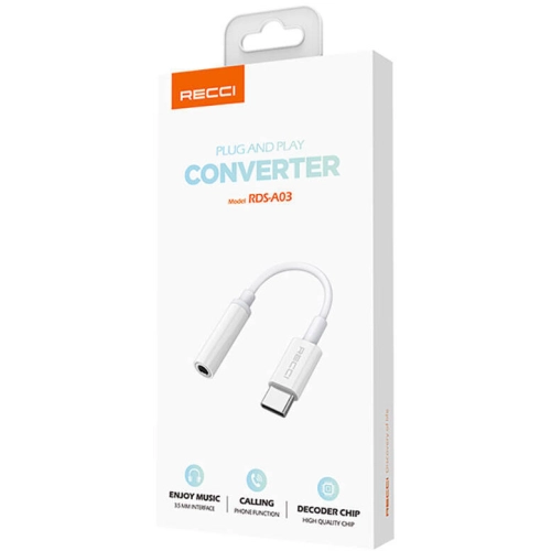 Recci RDS-A03 3.5mm to Type-C Audio Kablo - Beyaz