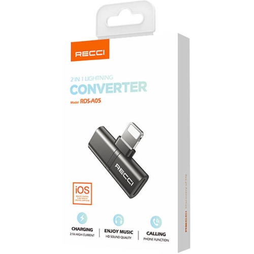 Recci RDS-A05 Lightning 2in1 Şarj ve Ses Adaptörü - Siyah