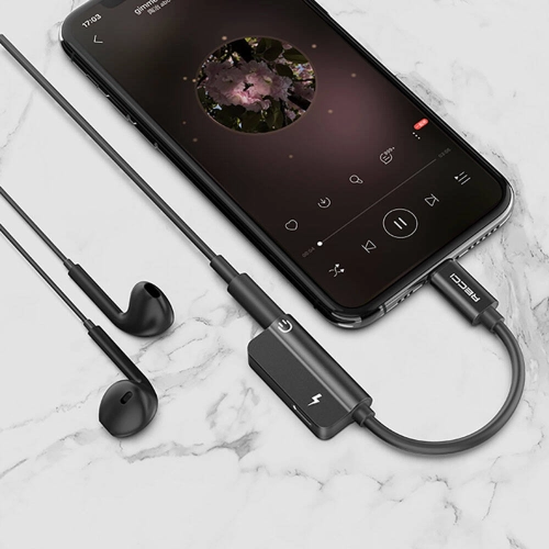 Recci RDS-A06 Lightning 2in1 Şarj ve Ses Adaptörü - Siyah
