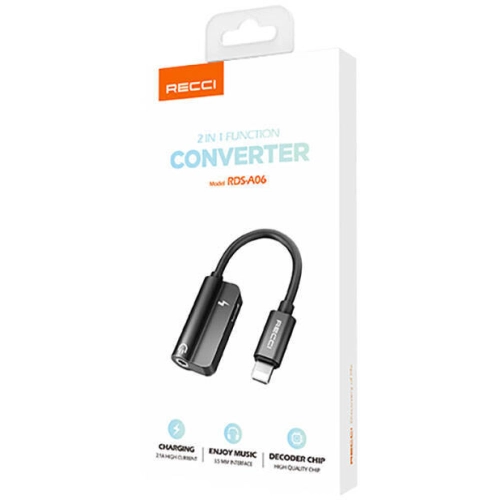 Recci RDS-A06 Lightning 2in1 Şarj ve Ses Adaptörü - Siyah