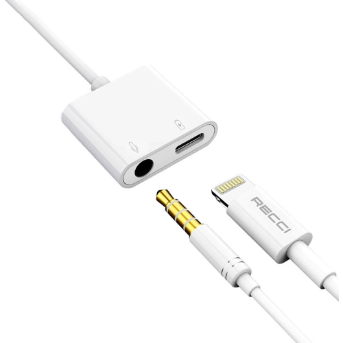 Recci RDS-A10 Lightning PD3.0 2in1 Şarj ve Ses Adaptörü - Beyaz