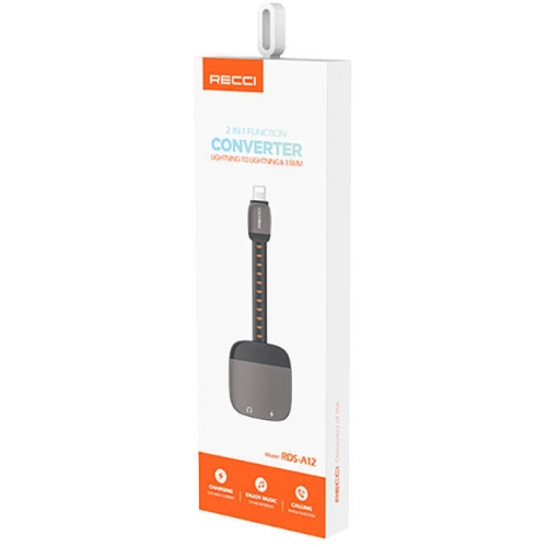 Recci RDS-A12 Lightning 2in1 Şarj ve Ses Adaptörü - Siyah