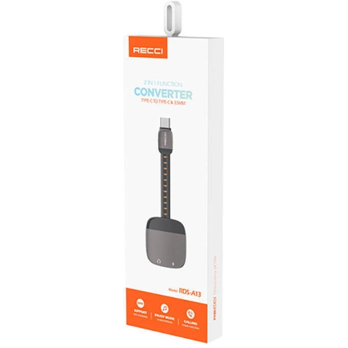 Recci RDS-A13 Type-C 2in1 Şarj ve Ses Adaptörü - Siyah