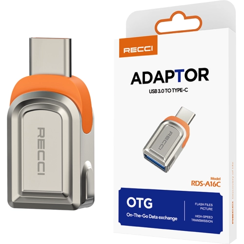 Recci RDS-A16C Ultra Hızlı Veri Aktarıcı Adaptör USB 3.0 to Type-C OTG - Gri