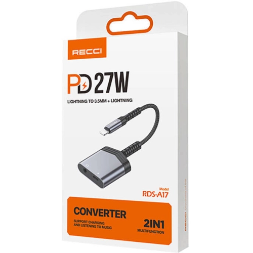 Recci RDS-A17 Lightning 2in1 Şarj ve Ses Adaptörü - Gri
