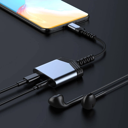 Recci RDS-A19 Type-C PD 2in1 Şarj ve Ses Adaptörü - Gri