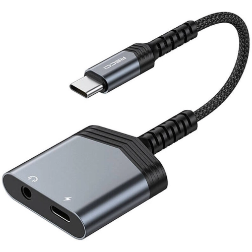 Recci RDS-A19 Type-C PD 2in1 Şarj ve Ses Adaptörü - Gri