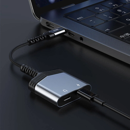 Recci RDS-A20 Type-C PD60W 2in1 Şarj ve Ses Adaptörü - Gri