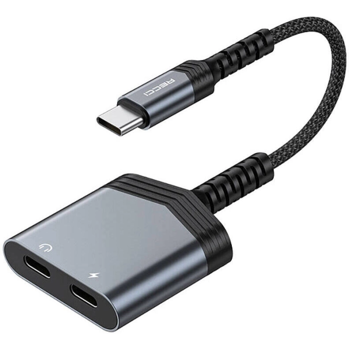 Recci RDS-A20 Type-C PD60W 2in1 Şarj ve Ses Adaptörü - Gri