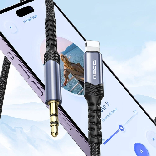 Recci RDS-A26 Lightning to 3.5mm AUX Audio Kablo - Gri
