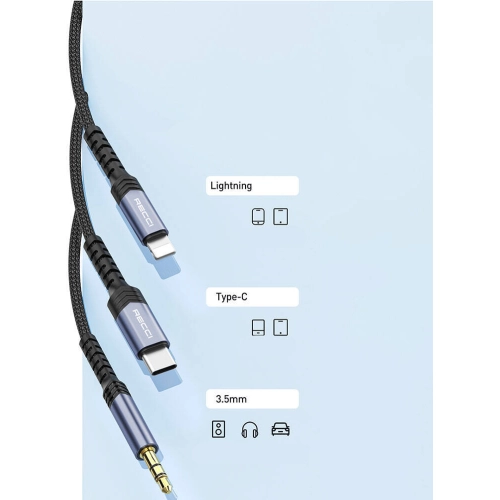 Recci RDS-A26 Lightning to 3.5mm AUX Audio Kablo - Gri
