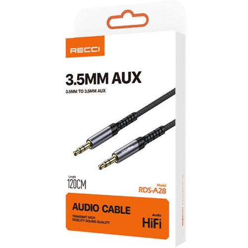 Recci RDS-A28 3.5mm to 3.5mm AUX Audio Kablo - Gri