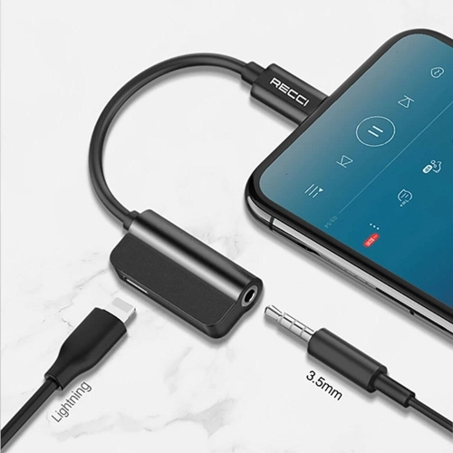 Recci RDS-A06 Lightning 2in1 Şarj ve Ses Adaptörü - Siyah
