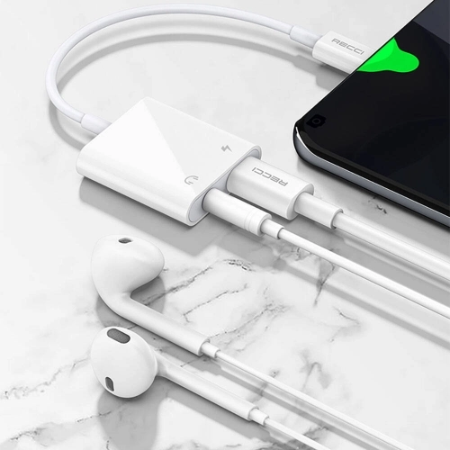 Recci RDS-A08 Type-C PD 3.0 2in1 Şarj ve Ses Adaptörü - Beyaz